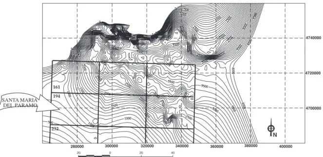 Fig. 8.- Mapa Isobatas del Techo de la Formación Utrilla. Intervalo de contornos: 100m