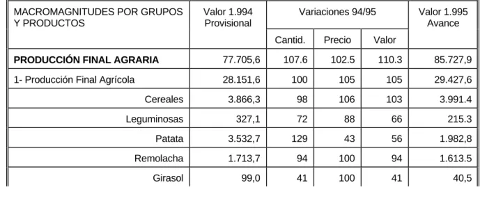 Cuadro 1: Evolución de las Macromagnitudes en 1.995 