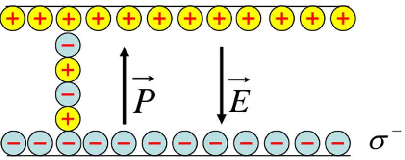 Figure I-3: Génération d’un champ électrique E par la polarisation spontanée dans un  échantillon de GaN relaxé sans champ extérieur appliqué [6]