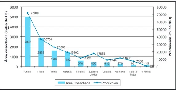 Tabla 2. Evolución de la producción mundial de papa (Millones de toneladas) 1998 – 2007.