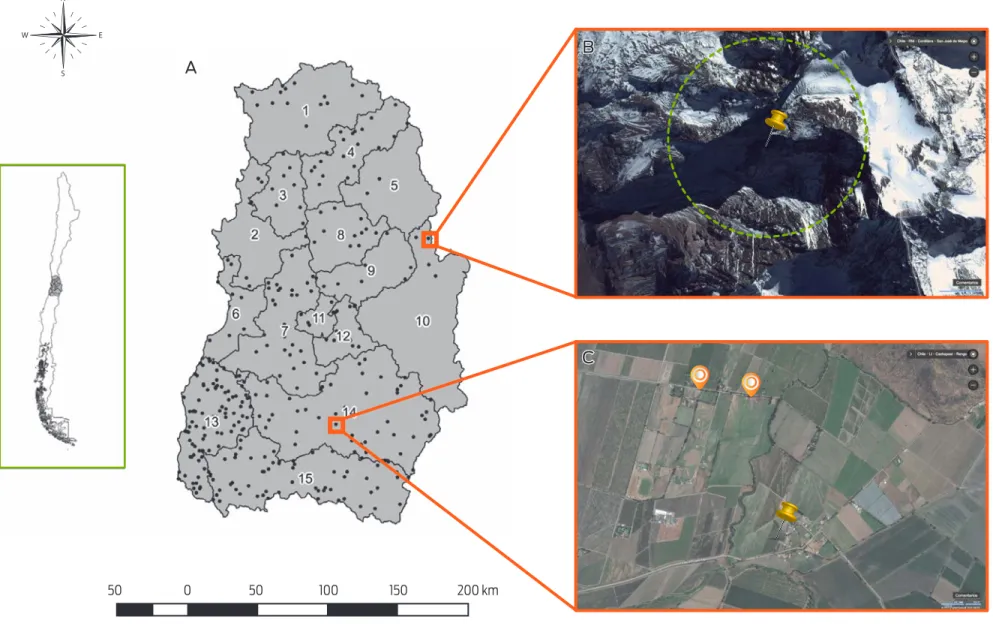 Figure 1.   Random sampling points by province assigned using ArcGIS® 10 and compatible zone detection by using free spatial tools