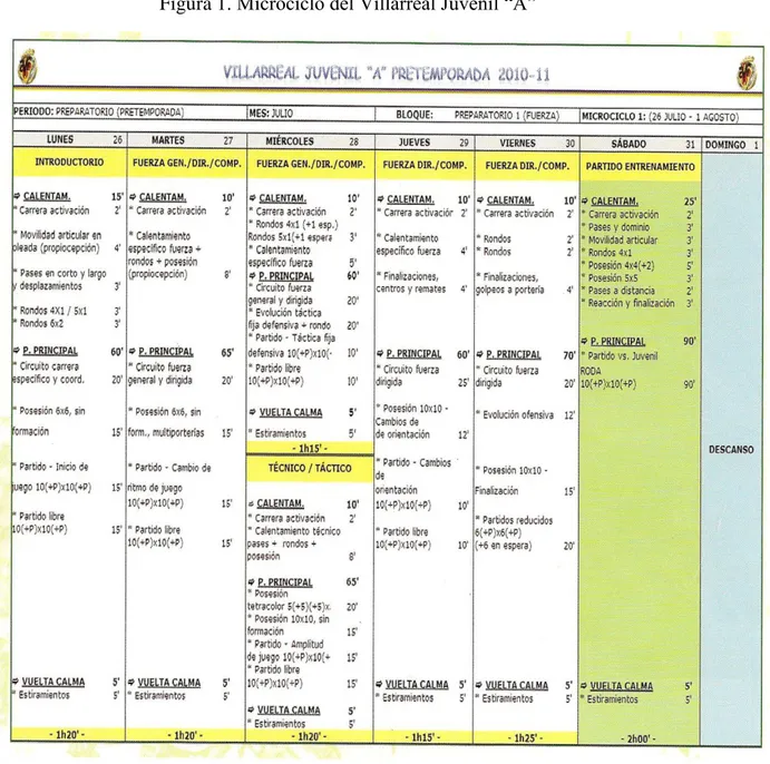 Figura 1. Microciclo del Villarreal Juvenil “A” 