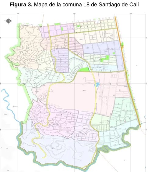 Figura 3. Mapa de la comuna 18 de Santiago de Cali 