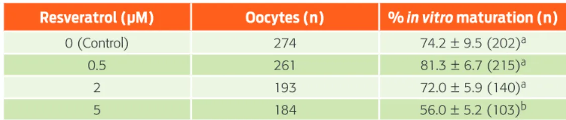 Table 1.  Effect of different resveratrol concentrations during IVM