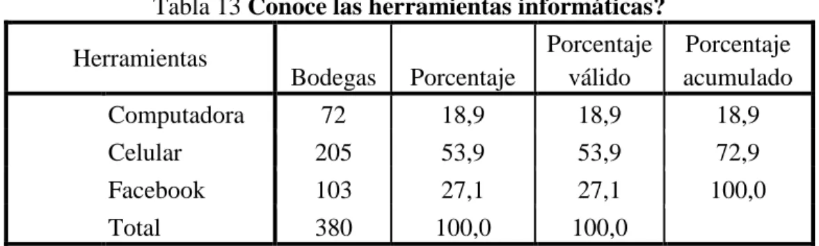 Tabla 13 Conoce las herramientas informáticas? 