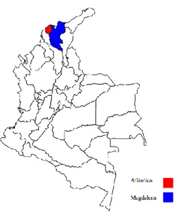 Figura 2.1. Ubicación de los departamentos Atlántico y Magdalena (Colombia).  