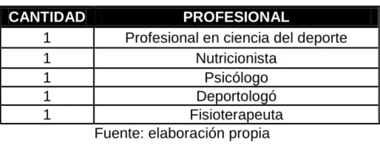 Tabla 4. Profesionales del programa 