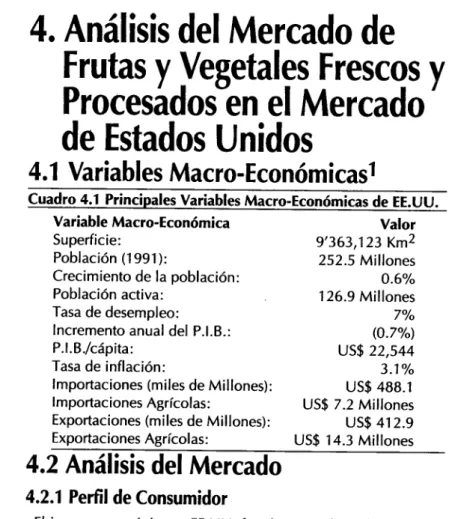 Cuadro 4.1 Principales Variables Macro-Económicas de EEUU.