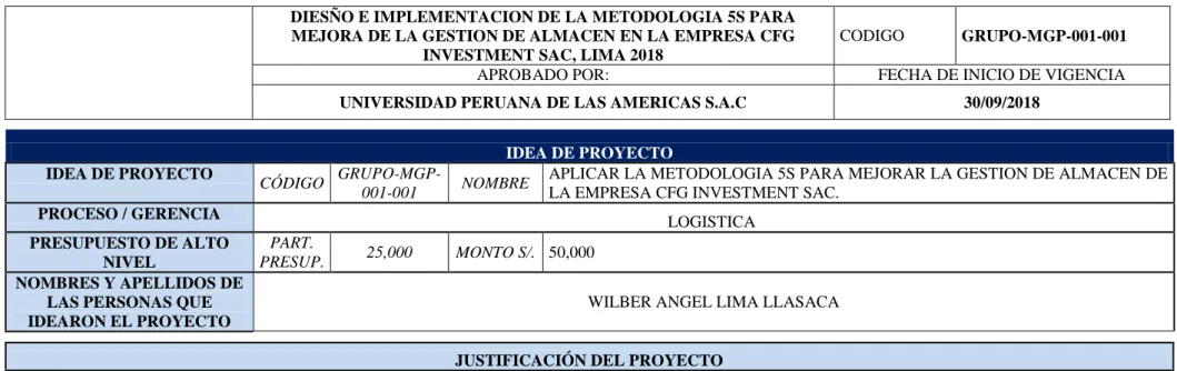 Tabla 1. Idea del proyecto  Idea del proyecto 