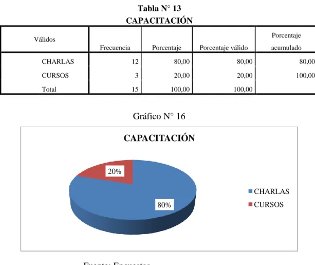 Tabla N° 13  CAPACITACIÓN Válidos 