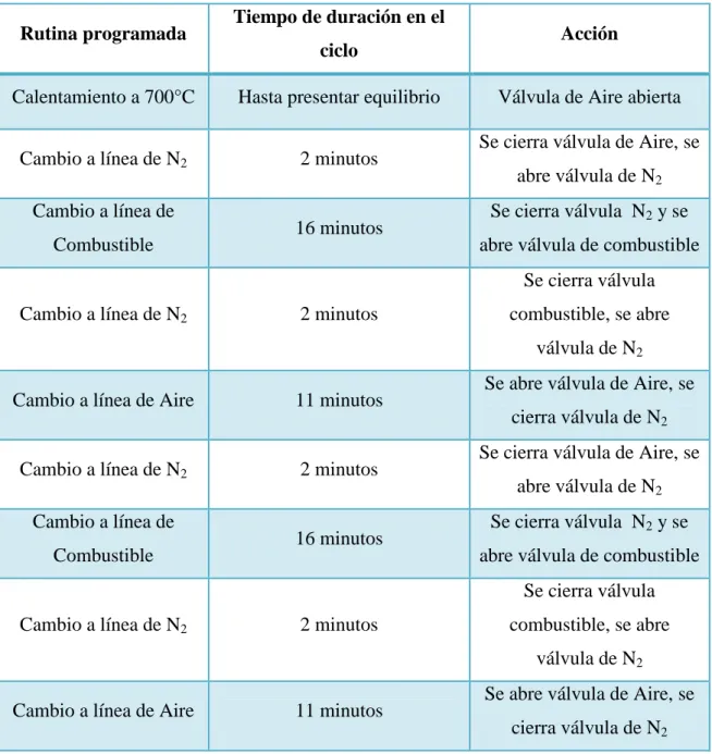 Tabla 4. Rutina de trabajo a 700ºC 