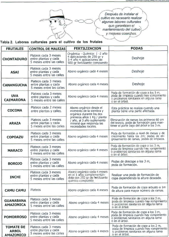 Tabla 2.  Labores culturales para el  cultivo de  los  frutales