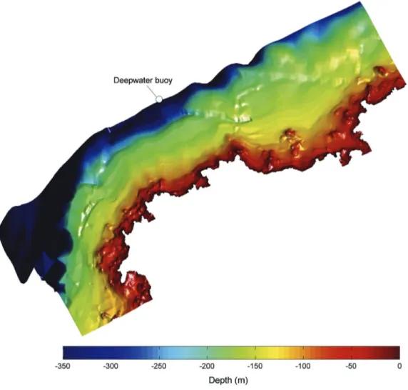 Fig. 3. View of the 3D bathymetry interpolated to the numerical grid.