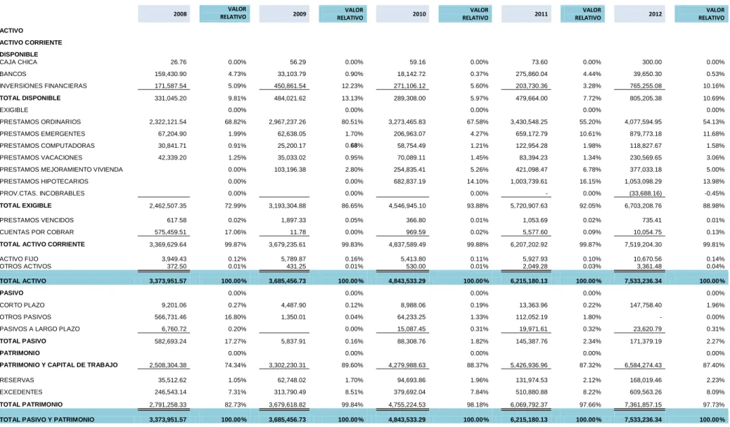 TABLA 13. ANÁLISIS VERTICAL 2008-2012  