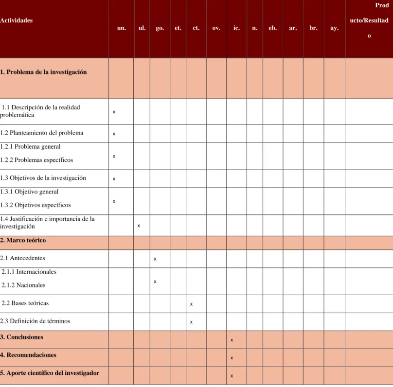 Tabla 10: cronograma  