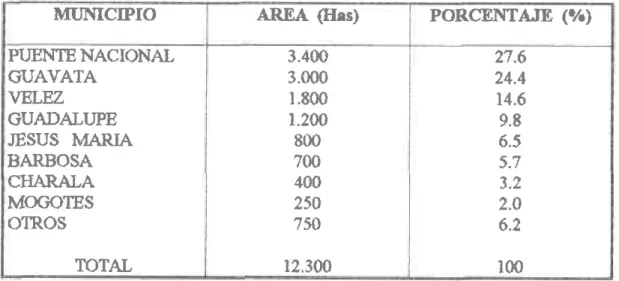 TABLA  4. Arca  (IL)  en Guryrbo  por mrmicipio cn el Deprrfamcrrto d€ S.¡rt  nder