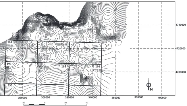 Fig. 5.I.- Mapa Isobatas del Techo del Basamento-Base del Mesozoico. Intervalo de contornos: 100 m