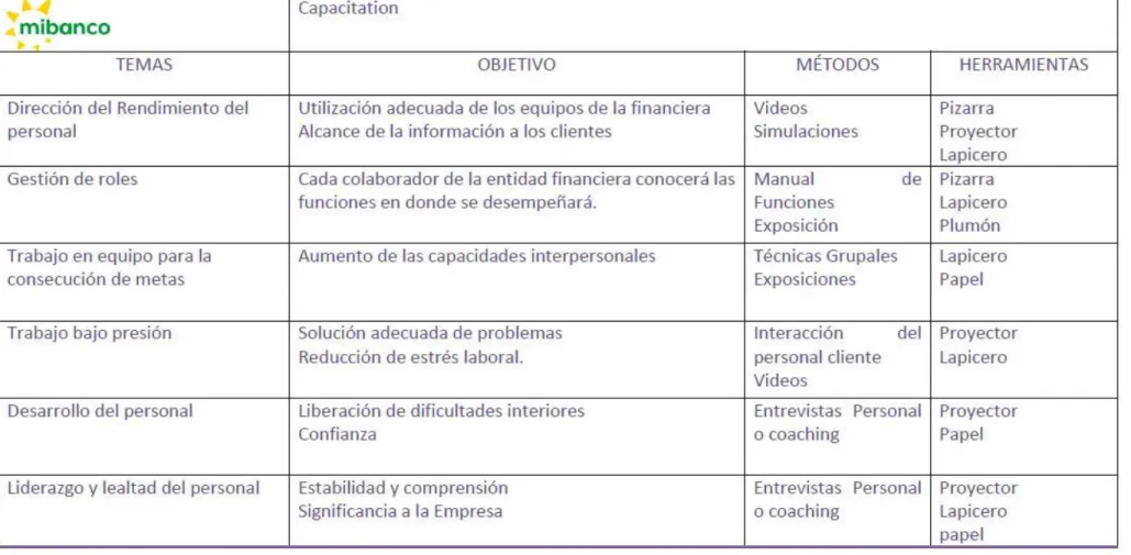 Tabla 4. Temario de capacitación. 