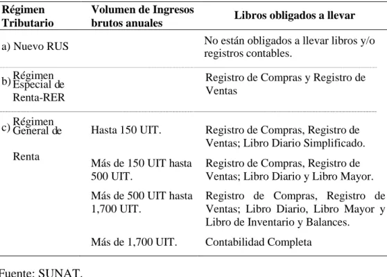 Tabla 3. Obligación de llevar libros y/o registros contables. 