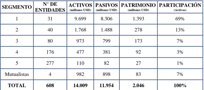 Tabla 2.  Cooperativas de ahorro y crédito por segmento 