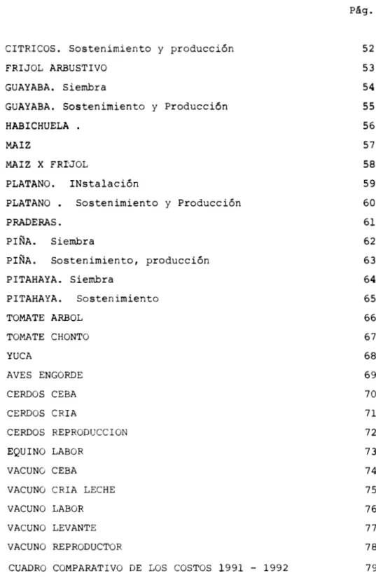 CUADRO COMPARATIVO DE LOS COSTOS 1991 - 1992 79