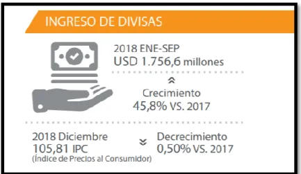 Figura 5: Llegadas provisionales e ingresos de divisas  Fuente: Ministerio de Turismo, 2018  