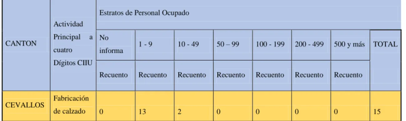 Tabla 5: Estratos de personal ocupado de Cevallos