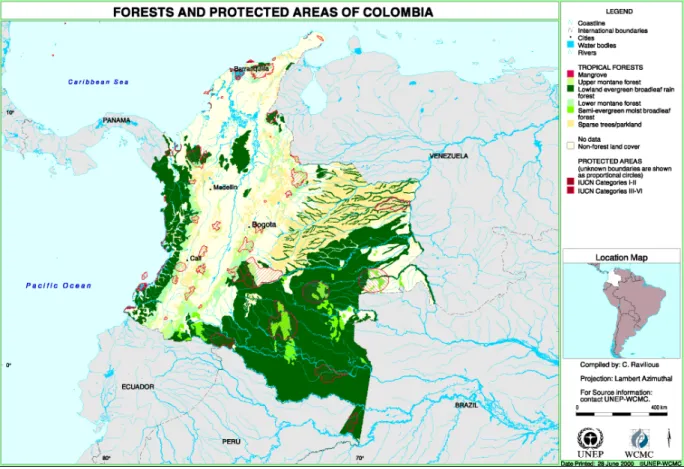 Figure 3.2-III Colombia and its Protected Area Network in 2000  Source: (UNEP World Conservation Monitoring Centre 2005) 