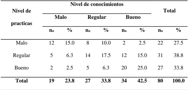 TABLA 3                                                                                                                 DISTRIBUCION DE 80 ENFERMERAS SEGÚN NIVEL DE   