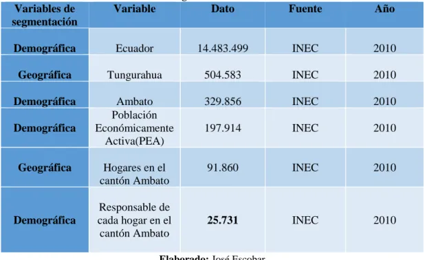 Tabla 3 Segmentación de Mercado 