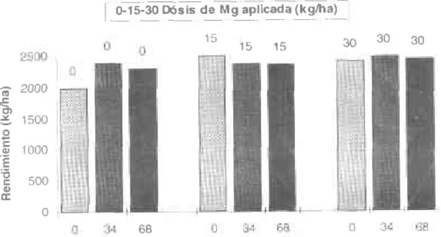 Figura 7.  Efecto de la interacc¡ón  entre calcio y magnesio so- so-bre rendimiento  de soya (19968-97A)