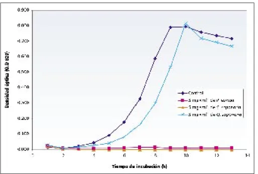 Figura 4. Efecto de los ERS (5 mg . ml -1 ) proveniente de frutos de especies arbóreas (P