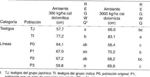 Cuadro 8. Promedios por ambiente y la comparación múltiple de los promedios de la interacción entre ambientes y poblaciones para la variable tallos por metro cuadrado (TAM)