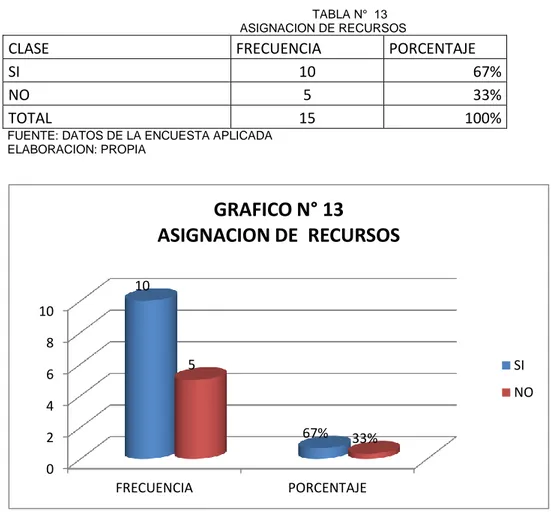 TABLA N°  13  ASIGNACION DE RECURSOS