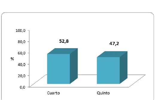 Gráfico 03. Porcentaje de los estudiantes según grado de estudios de la Institución  Educativa N° 32630 Llacsa, Santa María del Valle - Huánuco 2019 