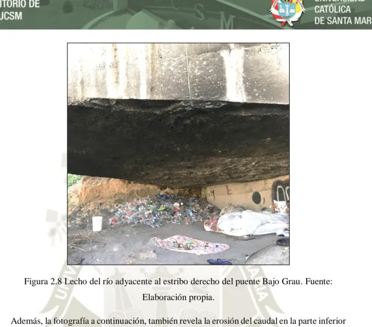 Figura 2.9 Erosión en la parte inferior del tablero del puente. Fuente: Elaboración propia 