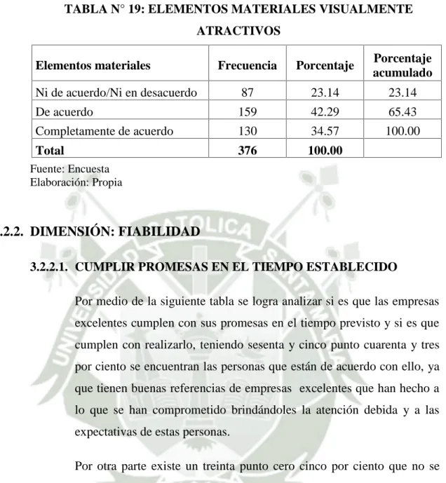 TABLA N° 19: ELEMENTOS MATERIALES VISUALMENTE ATRACTIVOS