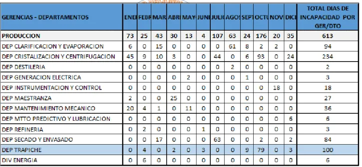 Tabla N° 8: Número de días de incapacidad por descanso medico durante el año  2015. 