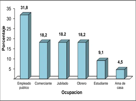 Figura  06.  Representación  gráfica  de  la  ocupacion  de los pacientes con Insuficiencia Renal Crónica del  Centro  Nefrológico  Integral  Renal  Care  –  Huánuco,  2014