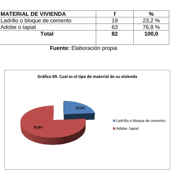 Cuadro N° 09. Cuál es el tipo de material de su vivienda 