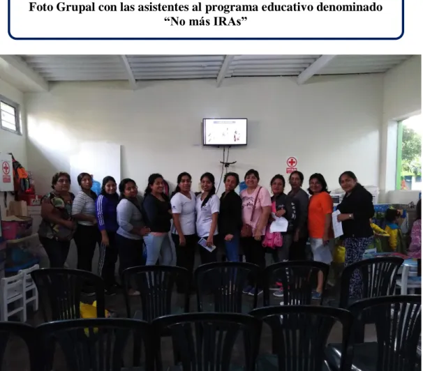 Foto Grupal con las asistentes al programa educativo denominado  “No más IRAs” 