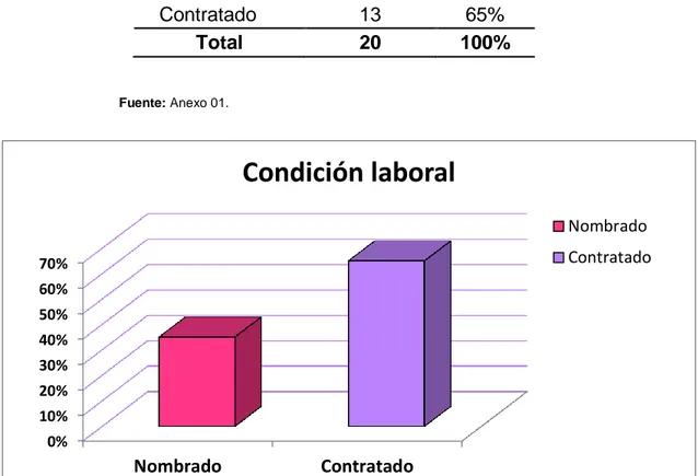 Gráfico 05. Condición laboral del profesional de enfermería del Servicio de  Emergencia del Hospital Regional Hermilio Valdizán Medrano de Huánuco 