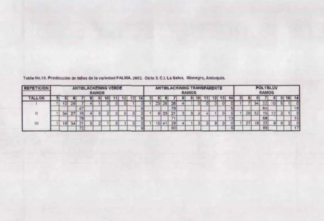 Tabla No.1 o. Proc!U eciOn ele cal1os  de  lll variedad PALMA.  2003.  Cb:lo  l.  C.l  t