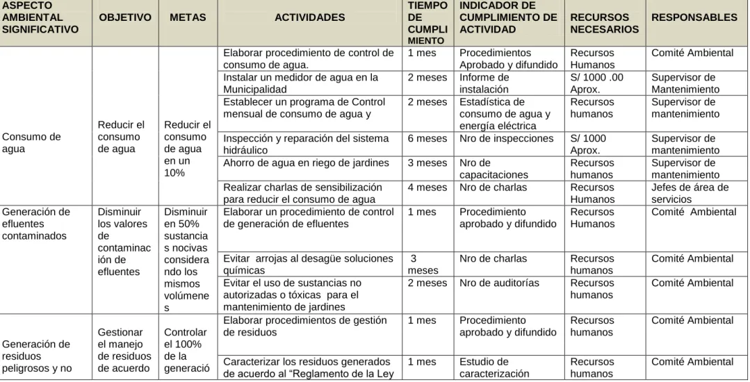 Cuadro 10: PROGRAMA DE GESTIÓN AMBIENTAL PROPUESTO 