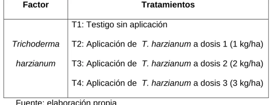 Tabla 5. Tratamientos en estudio.  
