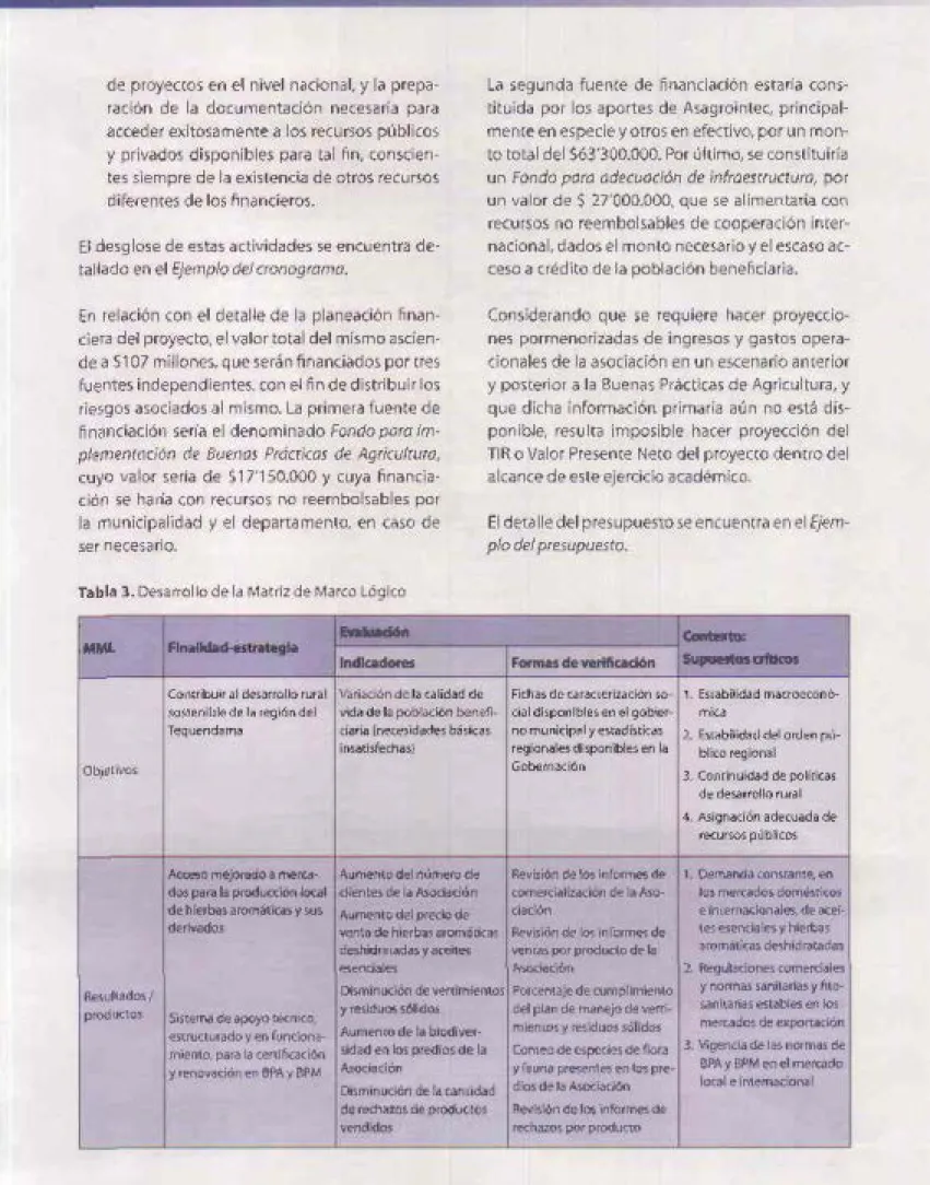 Tabla  l.  D~sarrallo  de  Id Matriz  de  Marco Lógico 