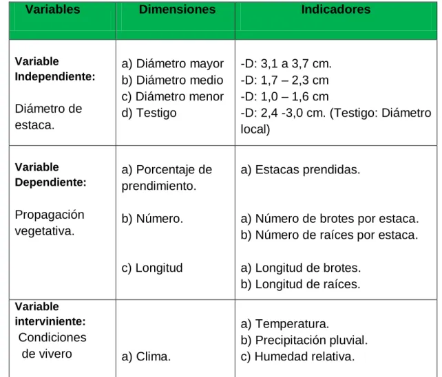 Tabla 05. Operacionalización de variables 