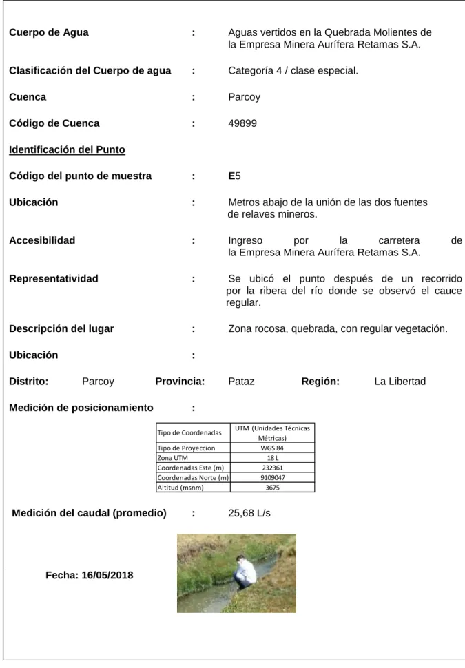 Cuadro 6. Ubicación del punto de muestreo E5  