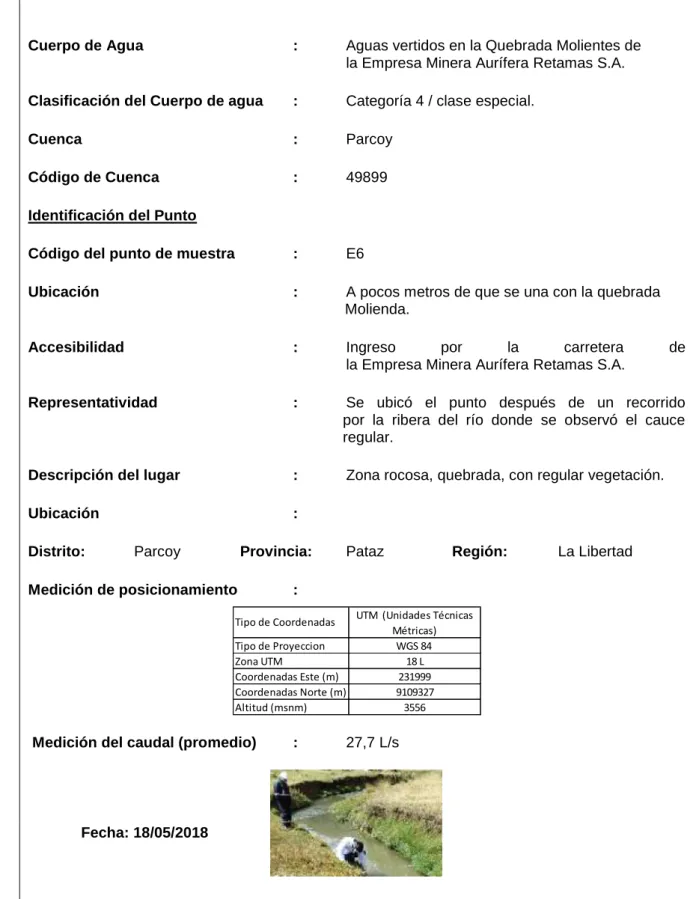 Cuadro 7. Ubicación del punto de muestreo E6  