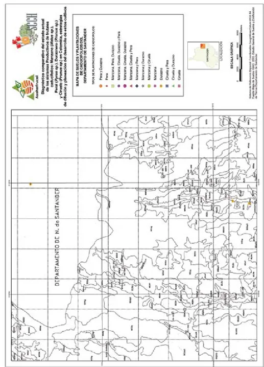Figura 6  Mapa de suelos del departamento de Santander ubicando zonas productoras de duraznero.
